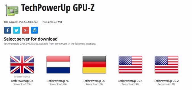 lista de servidores para descarga de gpu-z